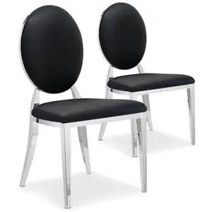 MENZZO Chaise médaillon similicuir noir pieds métal Louis XVI - Lot de 2 pas cher