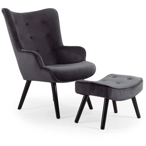 MENZZO Fauteuil scandinave + pouf Lylou Velours Noir pas cher