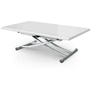Menzzo Table basse relevable et extensible blanc laqué Kazer L 120/150 x P 75/120 x H 39/76 cm
