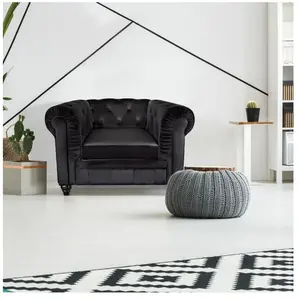 Menzzo A605V1 Contemporain Fauteuil pour Canapé Bois/Velours Noir 80 x 110 x 72 cm