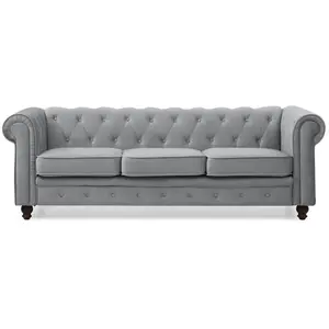 MENZZO Canapé 3 places chester velours argent pas cher
