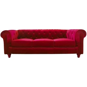 MENZZO Grand canapé 3 places Chesterfield Velours Rouge pas cher