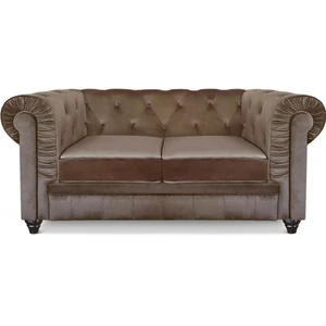 MENZZO Grand canapé 2 places Chesterfield Velours Taupe pas cher