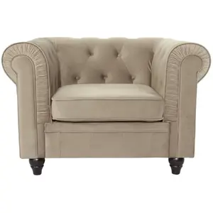 MENZZO Grand fauteuil Chesterfield velours Taupe pas cher