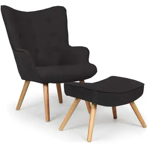 MENZZO Fauteuil scandinave + pouf Lylou Tissu Noir pas cher