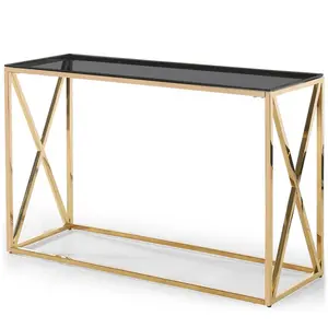 MENZZO Console Sydney en Verre Fumé et pieds Or pas cher
