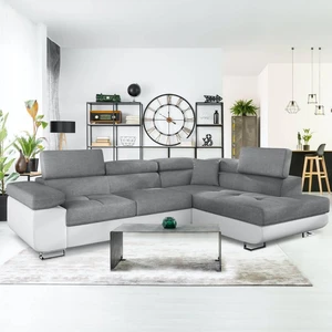 MENZZO Canapé d'Angle Droit Convertible "Marius" 275cm Gris pas cher