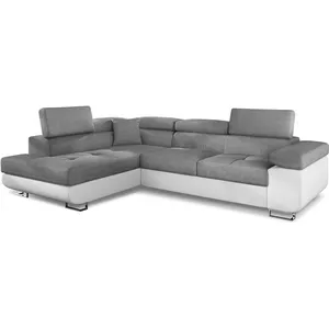 MENZZO Canapé d'angle convertible Antoni avec têtières relevables angle gauche simili Blanc et tissus Gris clair pas cher