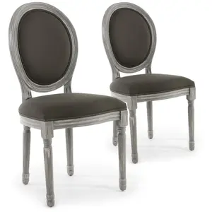 MENZZO Lot de 2 chaises de style médaillon Louis XVI Bois gris patiné ... pas cher