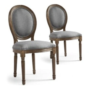 3S. x Home Lot de 2 Chaises Médaillon Tissu Marron et Gris VERSAILLES