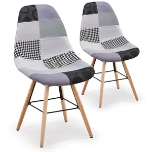 Chaises scandinaves MENZZO - Lisa Patchwork Gris - Design nordique - Lot de 2