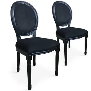 3S. x Home Lot de 20 chaises médaillon Louis XVI Black Velours Noir