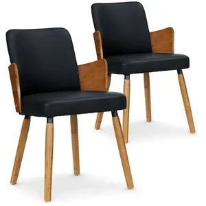 Menzzo Lot de 2 chaises scandinaves Phibie bois naturel et Noir pas cher