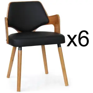 3S. x Home Lot de 6 chaises scandinaves Dima Bois Naturel et Noir pas cher