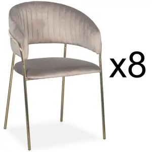 Comparateur de prix : MENZZO Lot de 8 chaises Tabata Métal Or et Velours Taupe TU