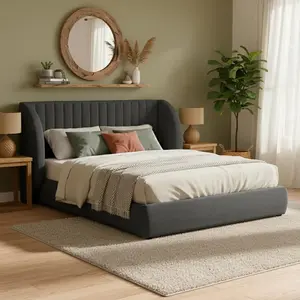 Lit Coffre Tête De Lit Modulable "comfy" 140x200cm Gris Foncé