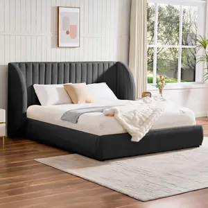 Lit Coffre Tête De Lit Modulable "comfy" 160x200cm Gris Foncé