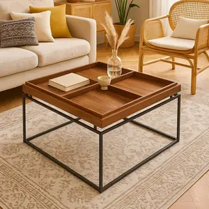 3S. x Home Table basse carrée avec plateau compartimenté réversible Duplix Bois Noisette pas cher