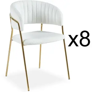 Comparateur de prix : Lot de 8 Chaises en Bouclette "Batora" 79cm Crème & Or