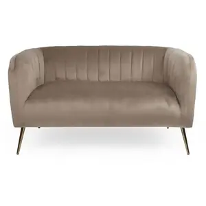 MENZZO Canapé 2 places moderne Bombaro pieds métal doré et Velours Taupe pas cher