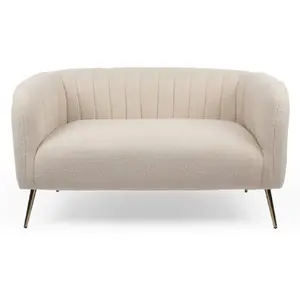 MENZZO Canapé 2 places moderne Bombaro pieds métal doré et Tissu bouclette Beige