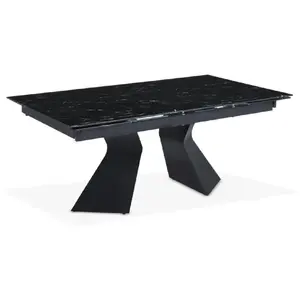 Comparateur de prix : 3S. x Home Table à manger extensible Ismael en Verre effet marbre noir et pieds Métal Noir