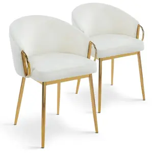 MENZZO Lot de 2 chaises arrondies et matelassées patricia métal doré et velours crème Patricia pas cher