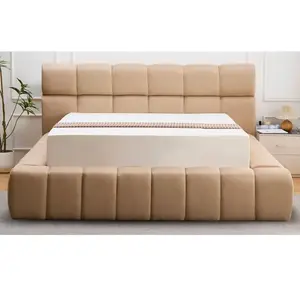 3S. x Home Lit-coffre complet avec rebords matelassés Challow Tissu Beige