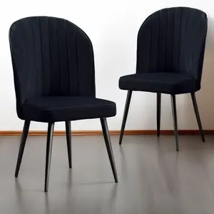 3S. x Home Lot de 2 chaises matelassées coutures verticales Louvenda Velours Noir pas cher