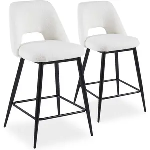 Menzzo Lot de 2 chaises de bar Ecuador Métal Noir et Tissu bouclette Crème TU