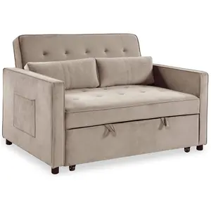 3S. x Home Canapé convertible 2 places Komaria Velours Beige pas cher