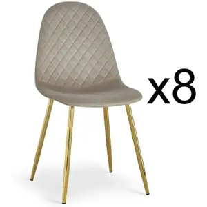 Comparateur de prix : MENZZO Lot de 8 chaises matelassées Norway Pieds Or et Velours Taupe