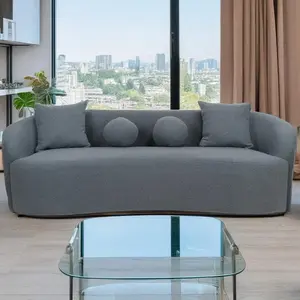 3S. x Home Canapé 4 places au design élégant et incurvé Alex XL Tissu bouclette Gris