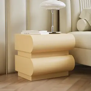 Cotecosy - Table de chevet avec 2 tiroirs arrondis L45cm Mezade Beige
