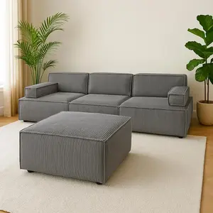 3S. x Home Canapé modulable Benoit Velours côtelé Gris