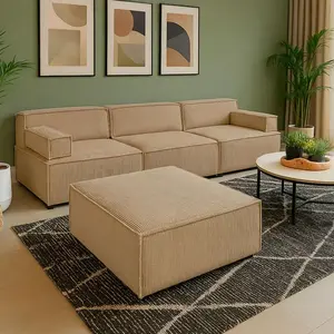 3S. x Home Canapé modulable Benoit Velours côtelé Beige pas cher