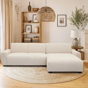 Canapé d'angle moderne 292cm Wallis Velours côtelé Crème pas cher
