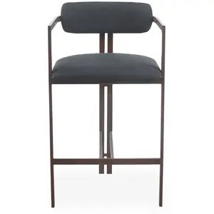 Lot de 2 chaises de bar design galilea métal effet bois foncé et tissu anthracite Galilea