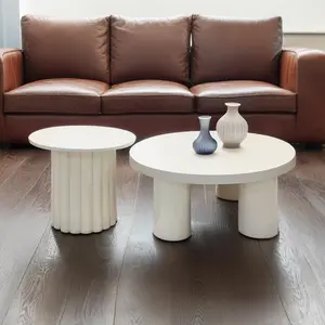 3S. x Home Cotecosy - Ensemble de 2 tables basses rondes avec piètement style colonne Storia Crème
