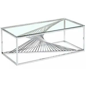 MENZZO Table basse Britannia en Verre Transparent et Pieds Argent pas cher