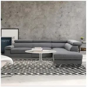 MENZZO Canapé d'angle avec têtières relevables Quentin Velours Gris Foncé