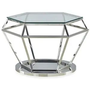 MENZZO Cotecosy - Table basse Aston en Verre Transparent et Pied Argent pas cher