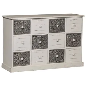 3S. x Home Commode 12 Tiroirs Changmay Bois Gris Et Blanc