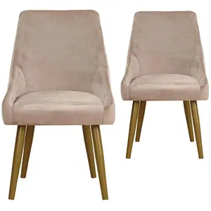 MENZZO Chaise de salle à manger velours taupe et pieds métal doré Pamela - Lot de 2
