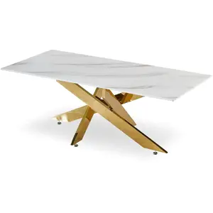 MENZZO Table basse Naelle en Verre effet Marbre blanc et pieds Or pas cher