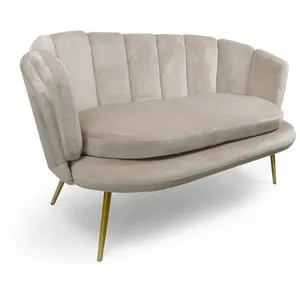 MENZZO Cotecosy - Canapé 2 places arrondi Brenda Velours Taupe pieds Or pas cher