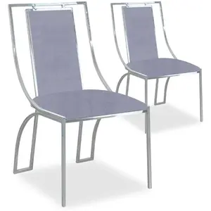 MENZZO Cotecosy - Lot de 2 chaises Catarina Velours Argent pieds Argent