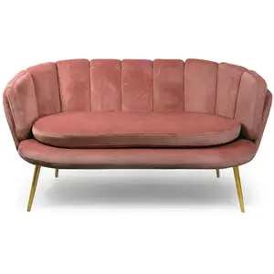 Menzzo Canapé 2 places arrondi velours rose pieds or pas cher