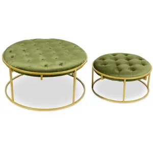 MENZZO Pouf velours vert kaki et pied métal doré Vanilia - Lot de 2Vendu parcarrefour