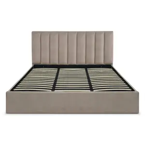 Non renseigné Lit coffre avec sommier redevable velours taupe Saka 180x200 cm